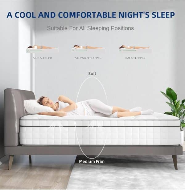Home Mart Queen Size 20 cm Hybrid Pocket Spring Mattress with Cool Gel Memory Foam, Spine Support & Motion Isolation ? Medium Firm, Temperature Regulating for a Restful Sleep (200x160 cm) - Image 6