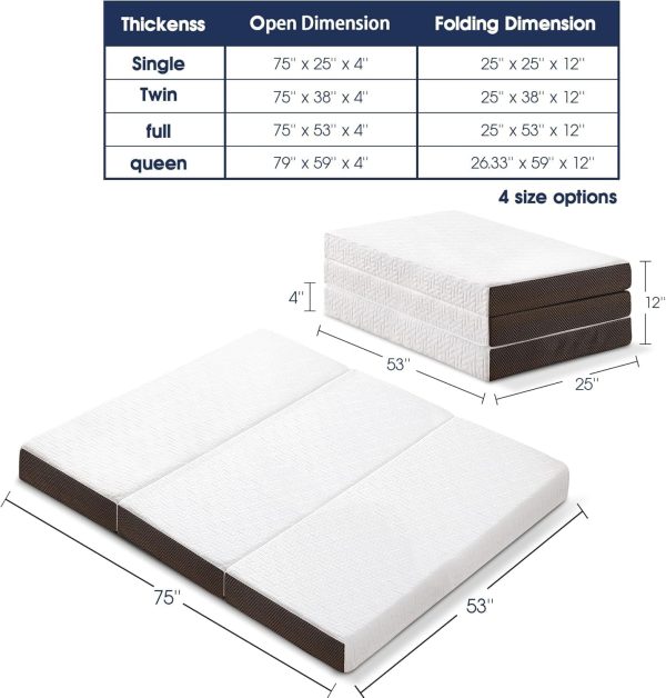 The Home Mart Folding Mattress, 4 Inch Trifold Mattress with Removable Cover, Non-Slip Bottom & Breathable Mesh Sides, Foldable & Portable (With Gel Foam, Double : 180 x 120 x 15 cm) - Image 3