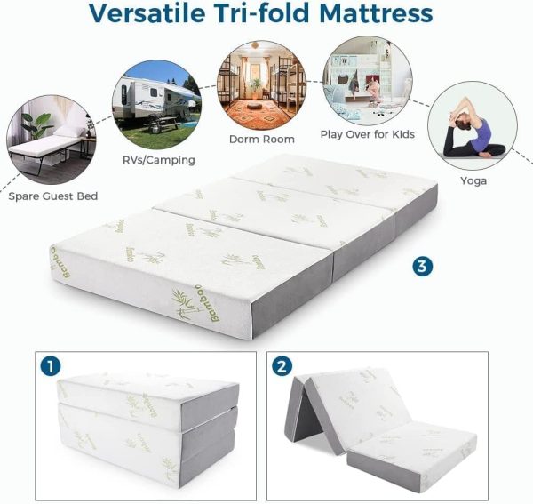 The Home Mart Folding Mattress, 4 Inch Trifold Mattress with Removable Cover, Non-Slip Bottom & Breathable Mesh Sides, Foldable & Portable (With Gel Foam, Double : 180 x 120 x 15 cm) - Image 4