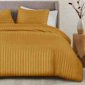 Home Mart Outlet Duvet Cover Sets Double Premium Hotel Quality Brushed Microfiber Satin Stripe Quilt Cover Set with Pillowcases Hypoallergenic Ultra Soft Microfiber (Ochre, King - 240 x 260 cm)