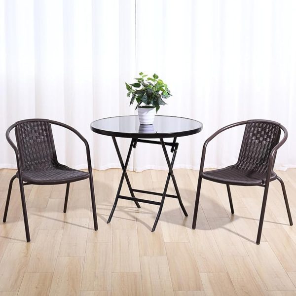 The Home Mart Garden Dining Set Outdoor Furniture Patio Dining Table and Chair Balcony Dinner Table Dinner Chair Poly Rattan Anthracite & Grey (THM-ODS-01, 3 Pcs Set)