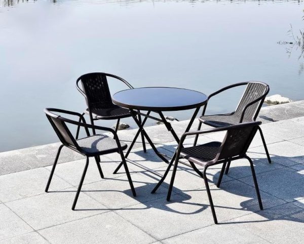 The Home Mart Garden Dining Set Outdoor Furniture Patio Dining Table and Chair Balcony Dinner Table Dinner Chair Poly Rattan Anthracite & Grey (THM-ODS-01, 3 Pcs Set) - Image 4