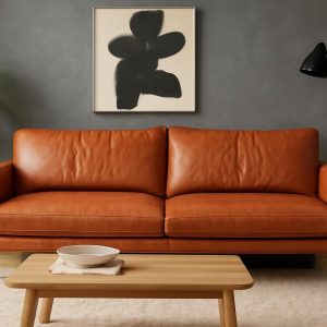 The Home Mart 3-Seater Sofa, 2250x890x820 mm, Natural Leather Upholstery, Premium Quality Solid Frame, Comfortable Modern Design, Durable, Stylish Living Room Furniture, Handmade Finish