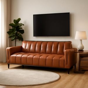 Natural Full Cowhide Leather 3-Seater Sofa - Premium Genuine Leather Furniture, 2250x960x720 mm, Modern Brown Leather Couch, Durable and Comfortable Living Room Seating