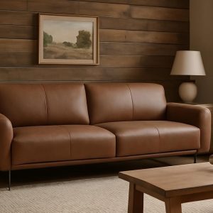 The Home Mart 3-Seater Sofa 2280x930x780 mm, Natural Full Cowhide Leather Upholstery, Premium Quality Solid Wood Frame, Comfortable Modern Design, Durable & Stylish Living Room Furniture