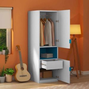 Home Mart 1 Door MDF Wardrobe, Sky Blue Mid Shelf