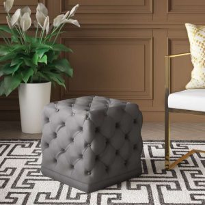 Home Mart 18” Wide Velvet Tufted Square Ottoman