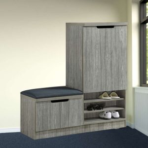 Home Mart 2 Door Shoe Rack with Seating – White Ash