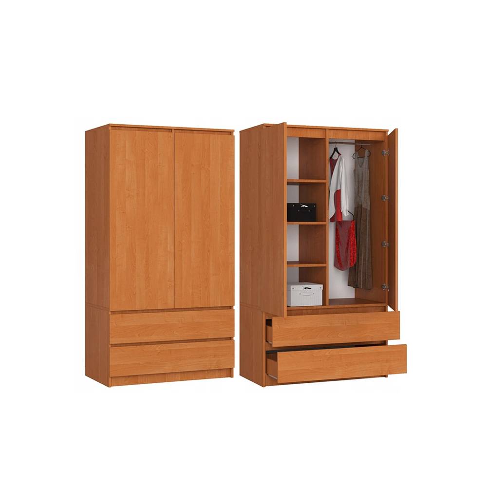 Home Mart 2 Door Wardrobe with Extra 2 Drawers in Oak - Image 2