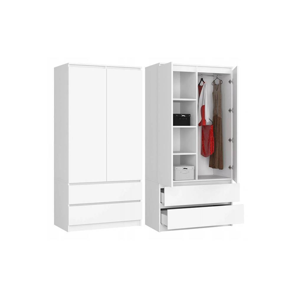 Home Mart 2 Door Wardrobe with Extra 2 Drawers in White - Image 2