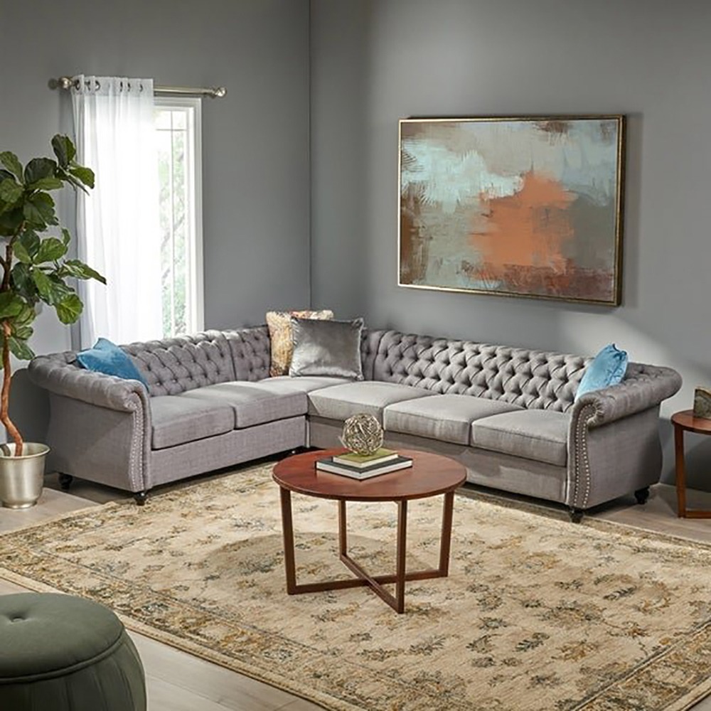 Home Mart Amberside 6 Seater Fabric Tufted Sectional Sofa