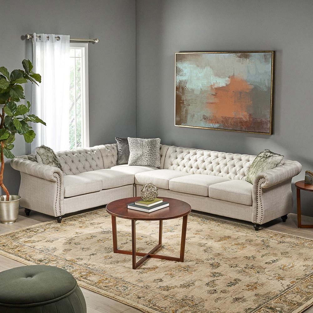 Home Mart Amberside 6 Seater Fabric Tufted Sectional Sofa - Image 8