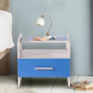Home Mart Aqua Splash Bedside Table in White & Blue Finish