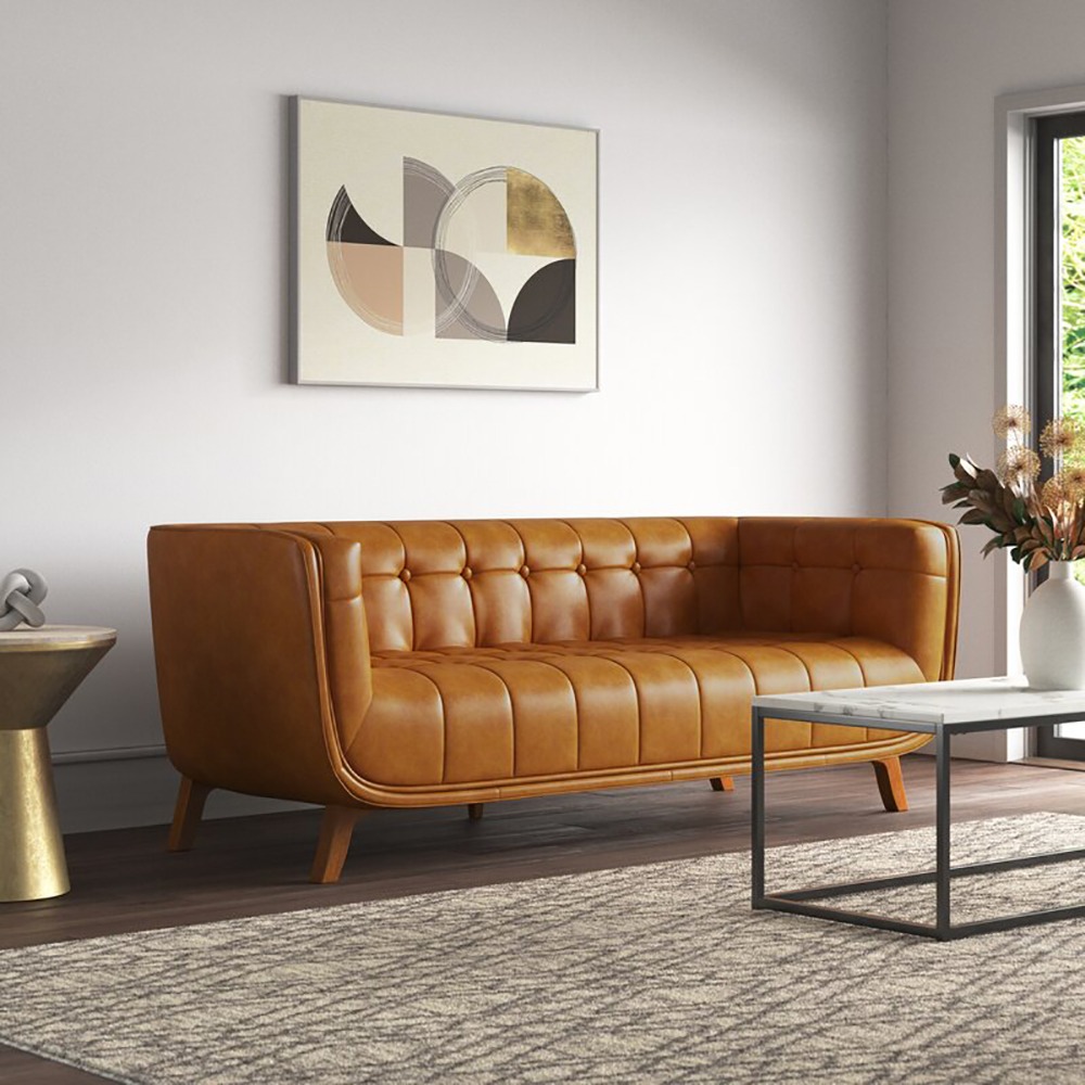 Home Mart Ardrie PVC Faux Leather Flared Arm Sofa