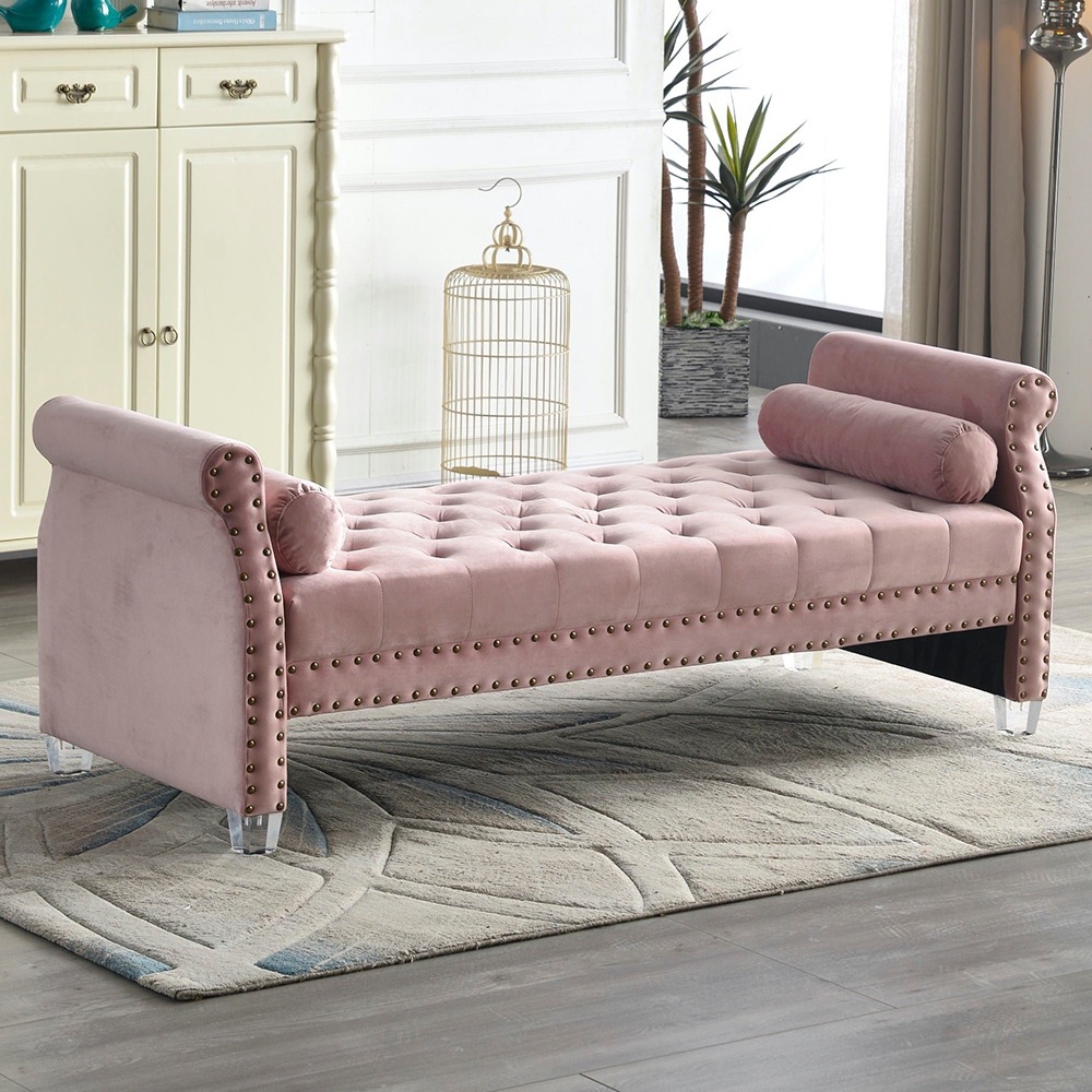 Home Mart Arm Velvet Tufted Upholstered Bench