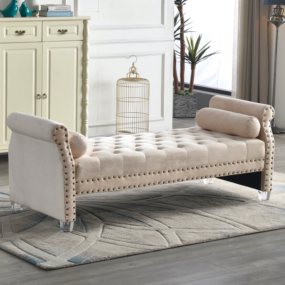 Home Mart Arm Velvet Tufted Upholstered Bench - Image 3