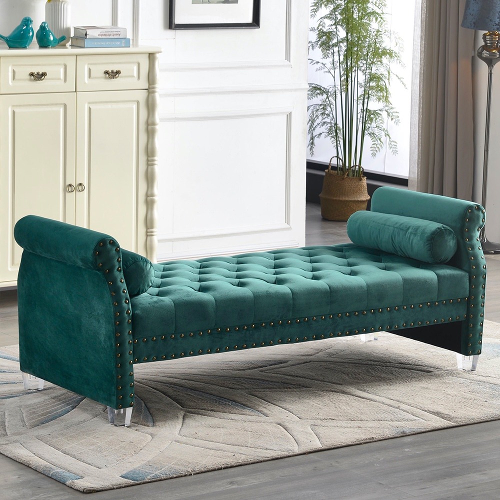 Home Mart Arm Velvet Tufted Upholstered Bench - Image 4