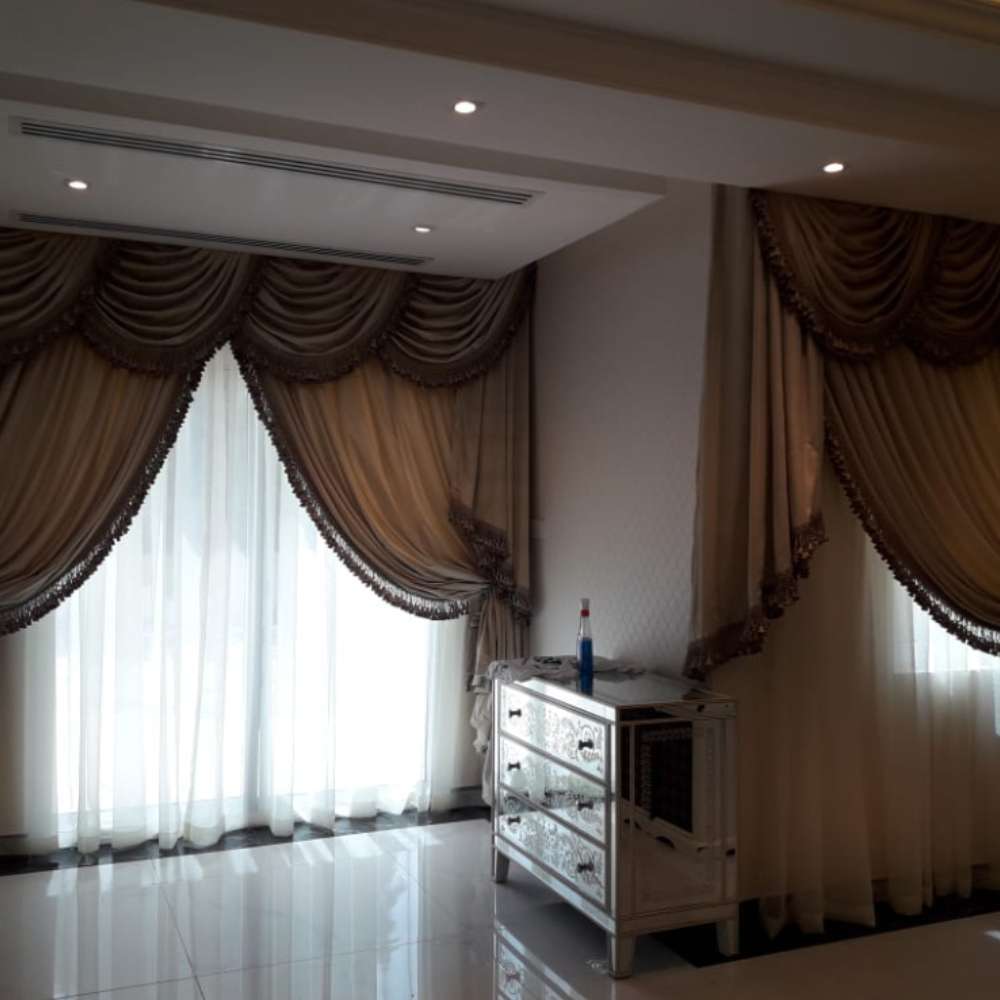 Home Mart Beige Shefon and Mukhmal Curtain