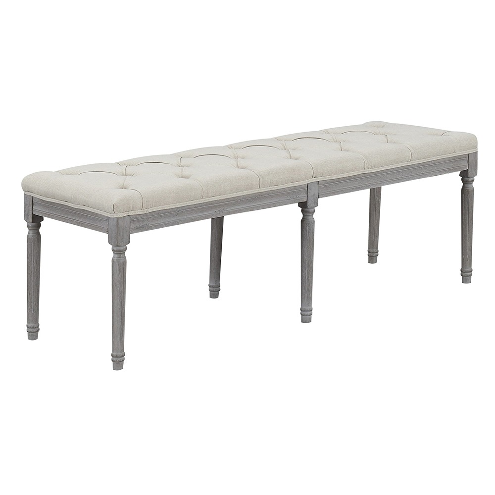 Home Mart Beige Upholstered Tufted Bench - Image 2