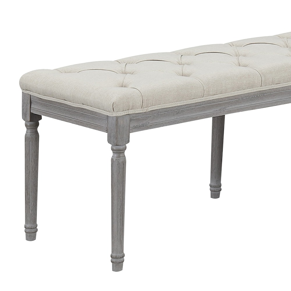 Home Mart Beige Upholstered Tufted Bench - Image 4