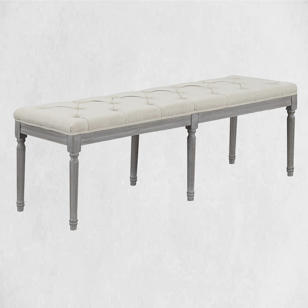 Home Mart Beige Upholstered Tufted Bench
