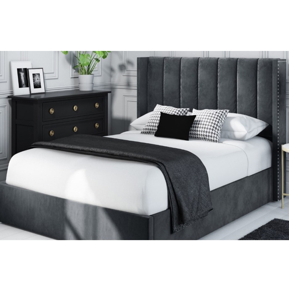 Home Mart Beige Wing Back Velvet Bed - Image 3