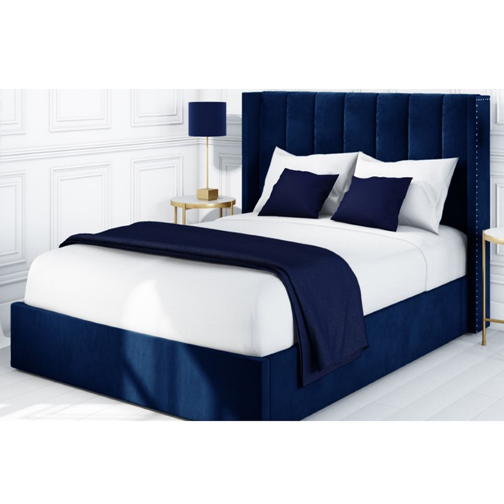 Home Mart Beige Wing Back Velvet Bed - Image 4