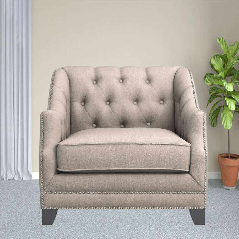 Home Mart Beige polyester Button Tufted Arm Chair
