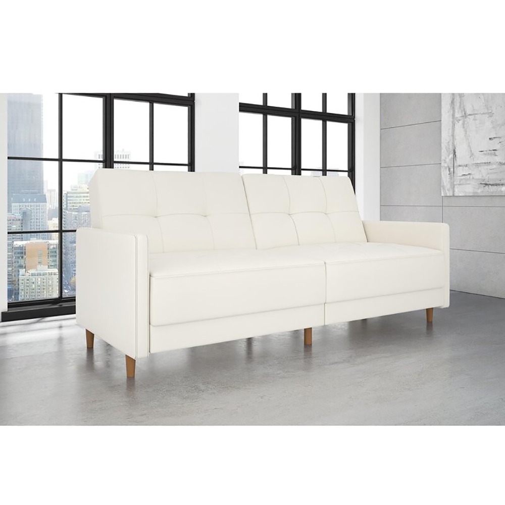 Home Mart Benitez Twin Faux Leather Tufted Back Sofa - Image 4