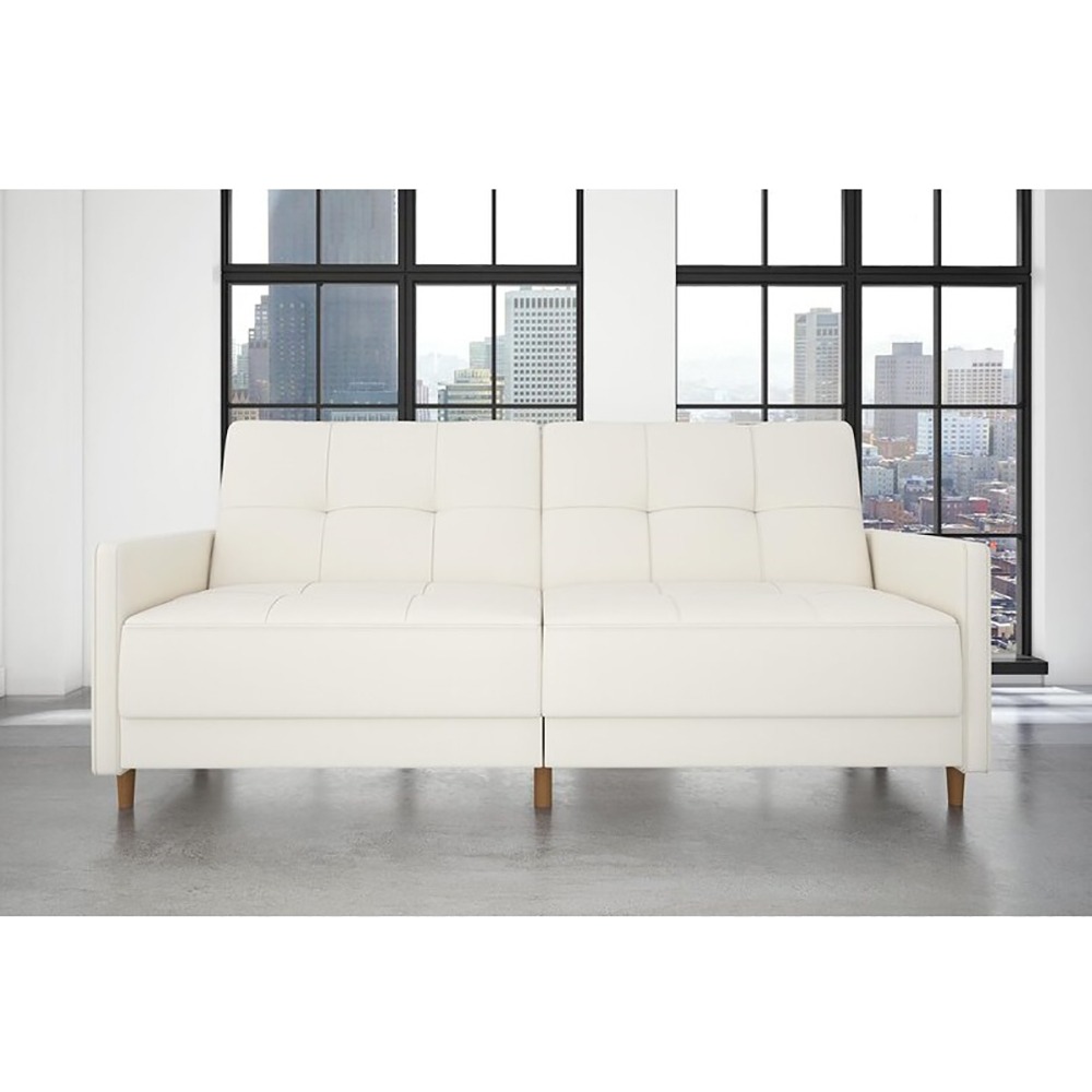 Home Mart Benitez Twin Faux Leather Tufted Back Sofa - Image 5