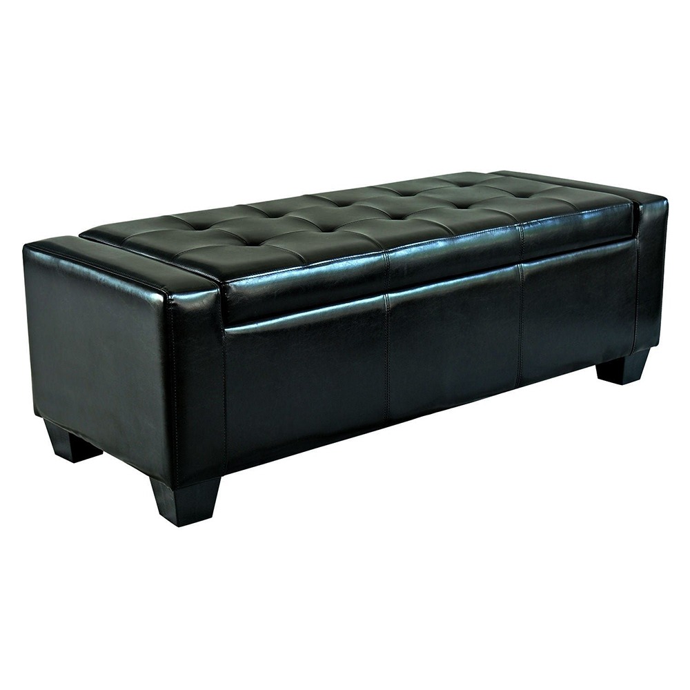 Home Mart Black Faux Leather Storage Ottoman Bench - Image 2
