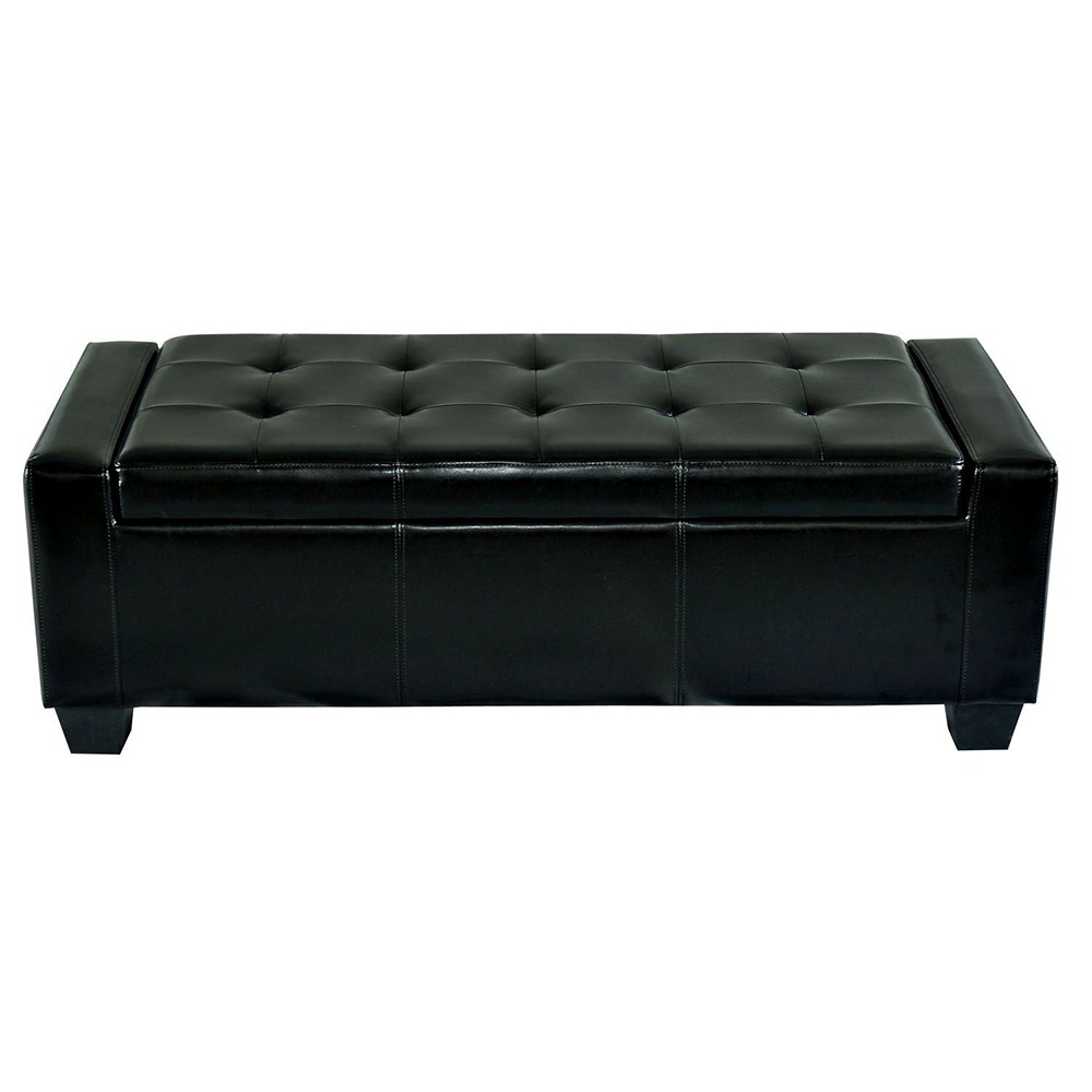 Home Mart Black Faux Leather Storage Ottoman Bench - Image 3