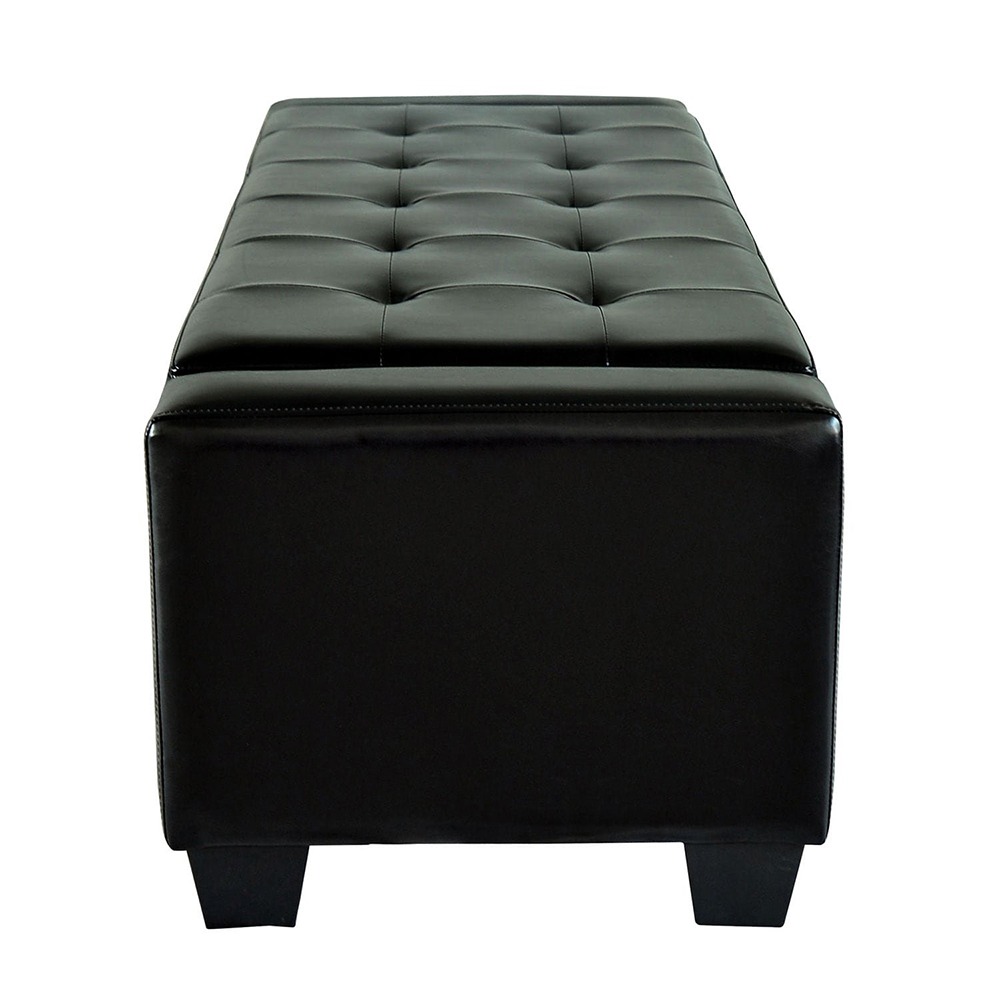 Home Mart Black Faux Leather Storage Ottoman Bench - Image 4