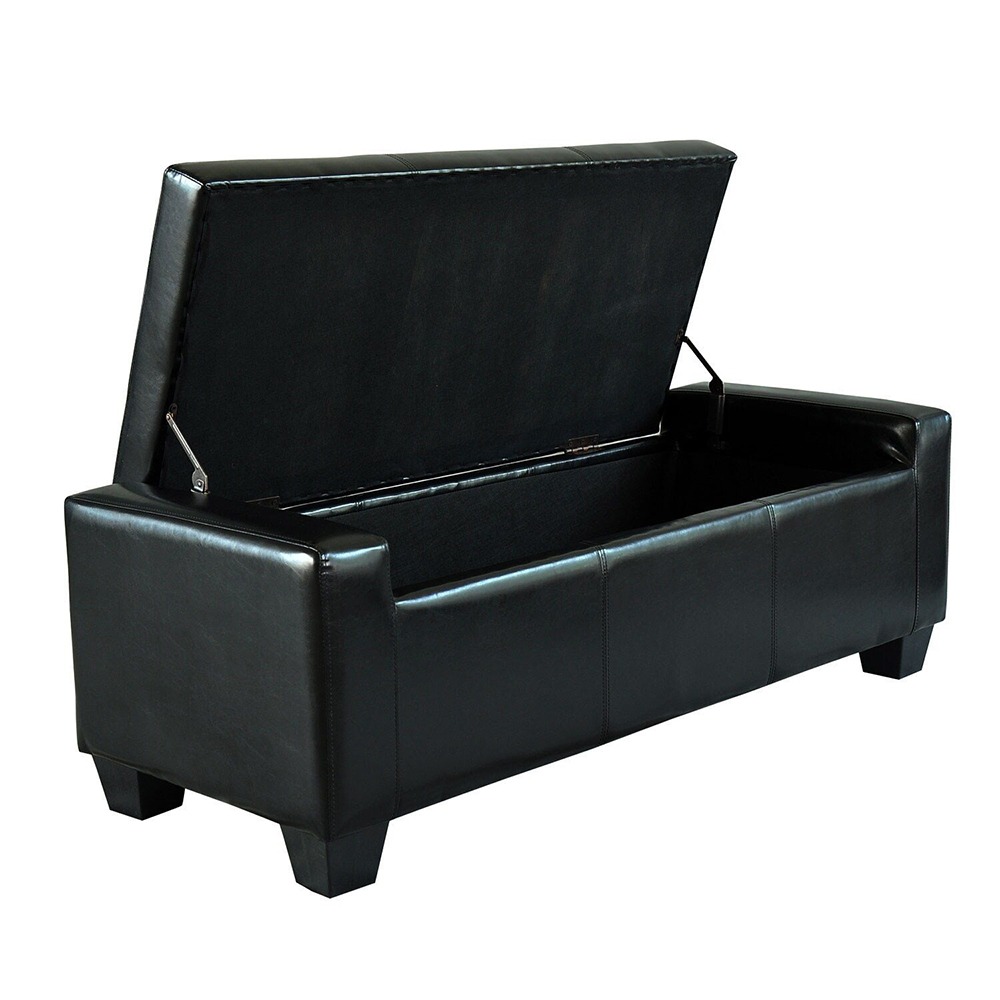 Home Mart Black Faux Leather Storage Ottoman Bench - Image 5
