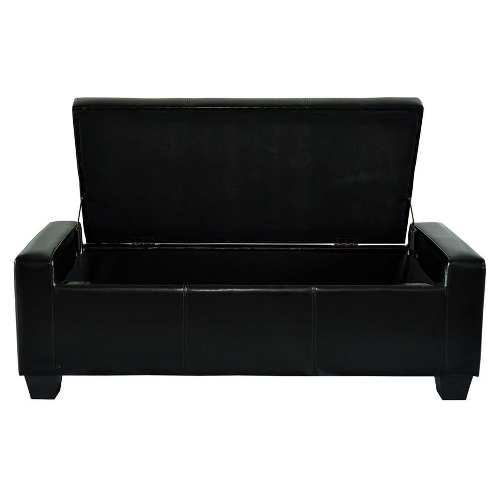 Home Mart Black Faux Leather Storage Ottoman Bench - Image 6