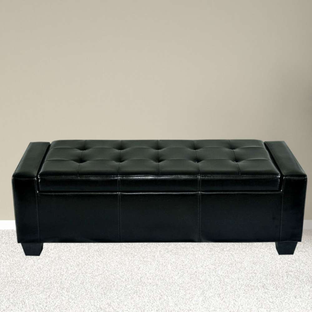 Home Mart Black Faux Leather Storage Ottoman Bench
