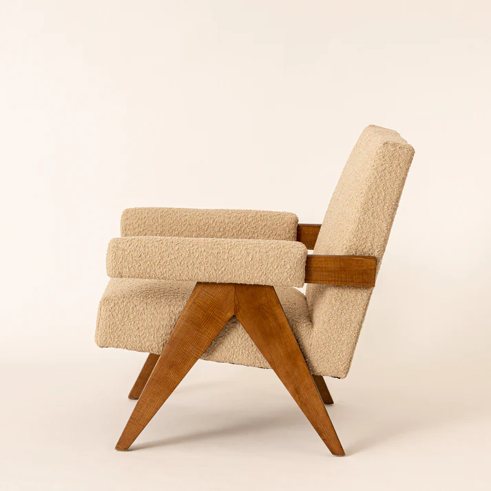 Home Mart Sand Boucle Easy Lounge Arm Chair - Image 4