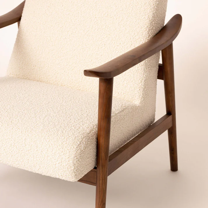 Home Mart Bouclé & Walnut Armchair - Image 9