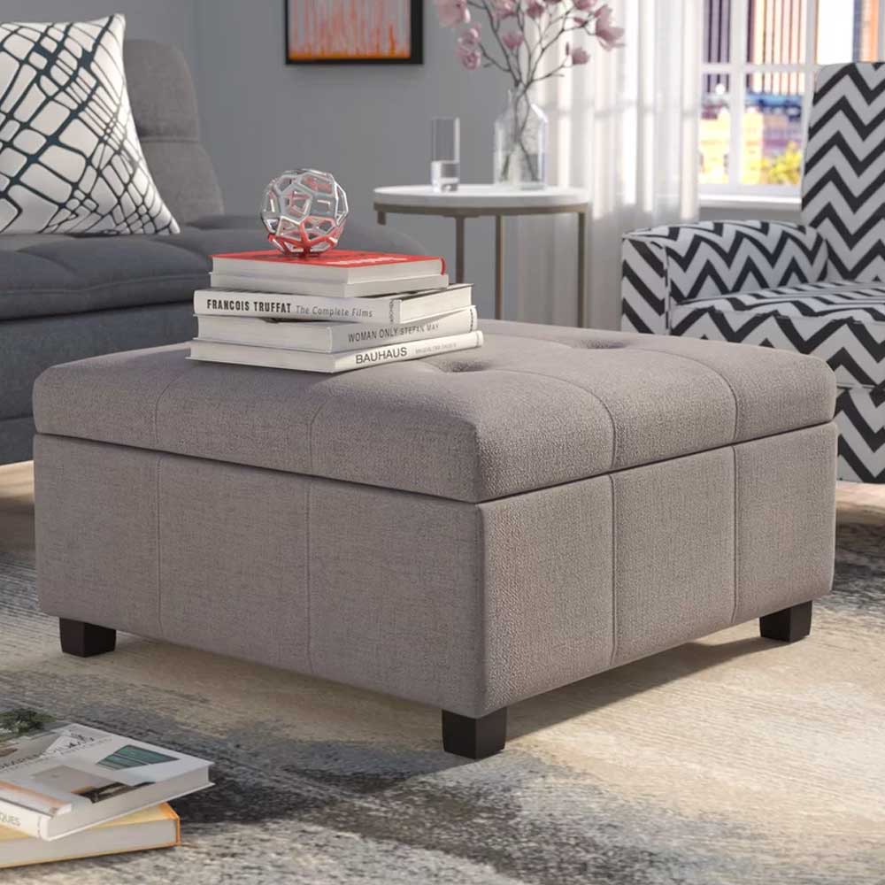 Home Mart Button Tufted Square Ottoman with Storage
