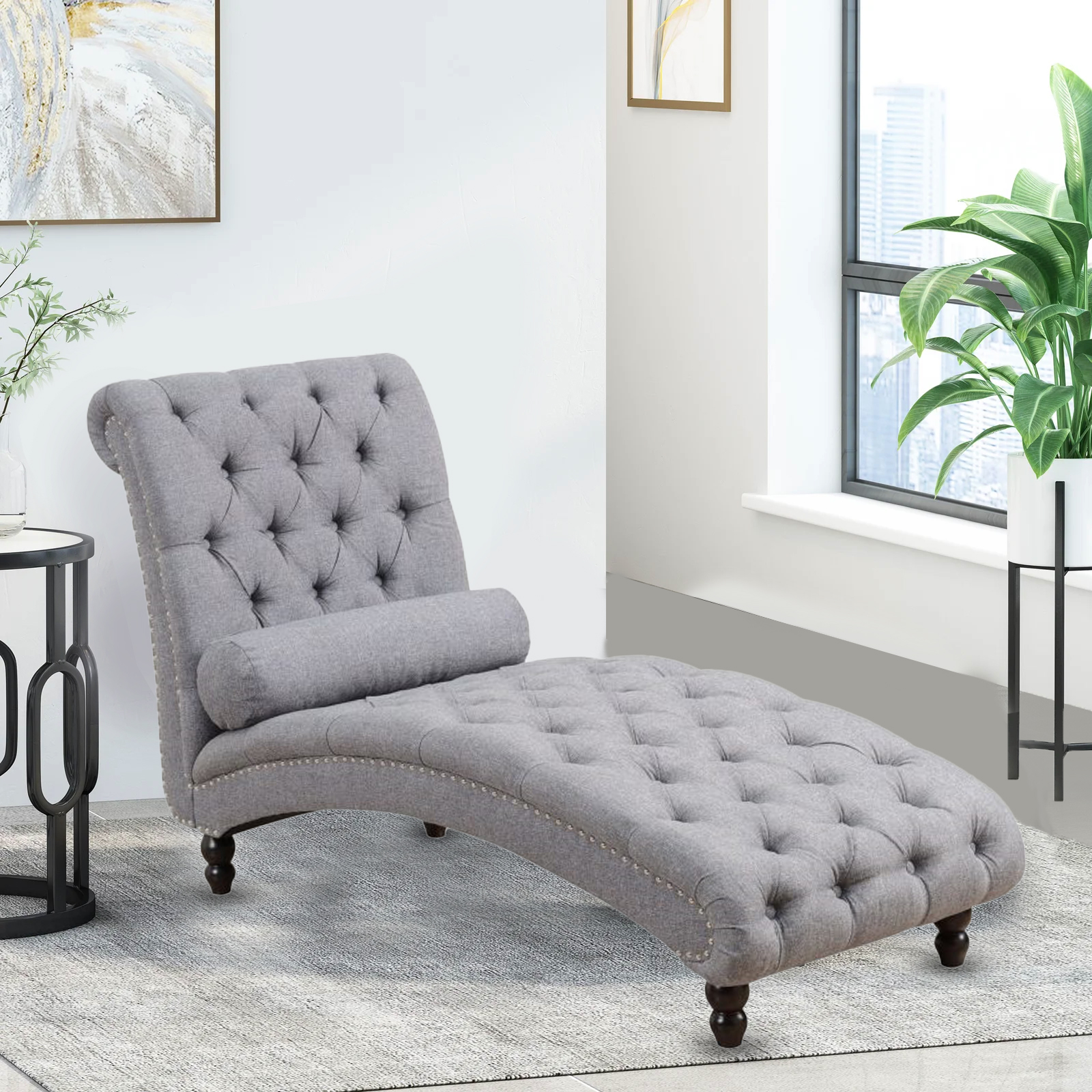 Home Mart Chesterfield Tufted Nailhead Armless Chaise Lounge