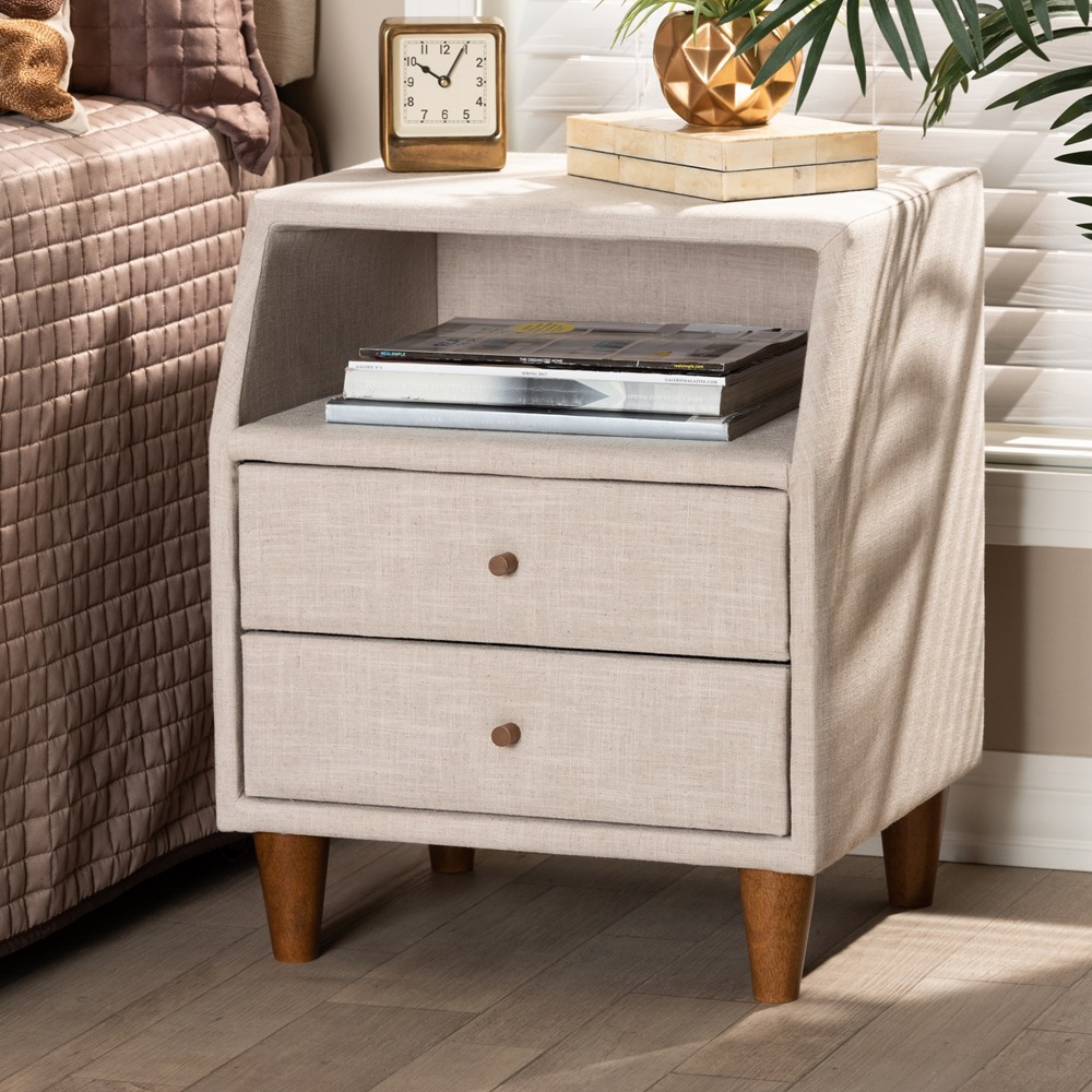 Home Mart Claverie Mid-Century Fabric Upholstered Nightstand
