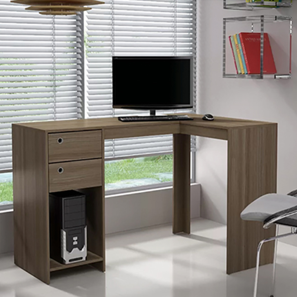 Home Mart Corner L-Shape Computer Table in Walnut