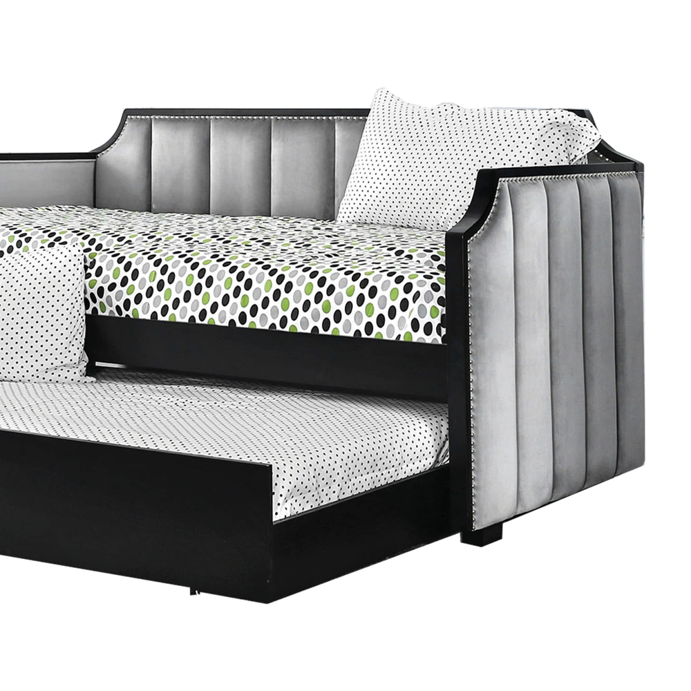 Home Mart Fabric Upholstered Wooden Daybed with Vertical Tufting, Gray and Black - Image 3