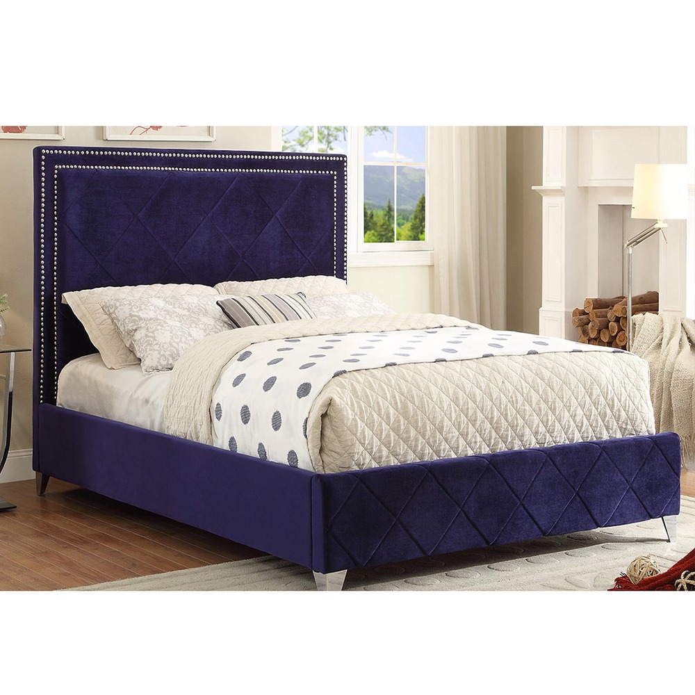 Home Mart Velvet Upholstered Platform Bed - Image 2