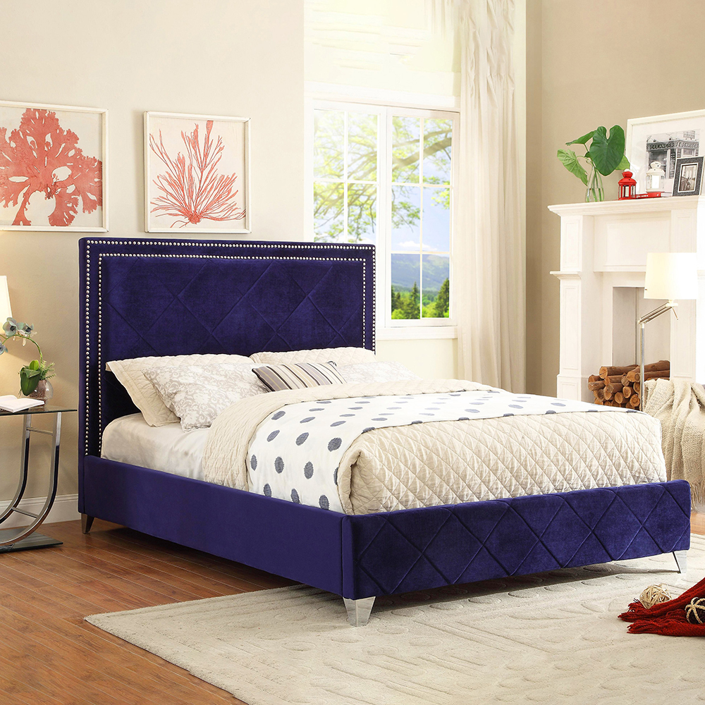 Home Mart Velvet Upholstered Platform Bed