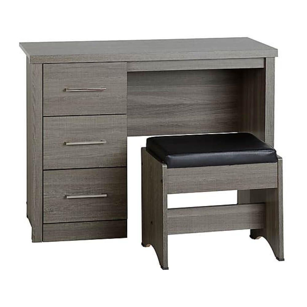 Home Mart Grey 3 Drawers Dressing Table with Stool - Image 3