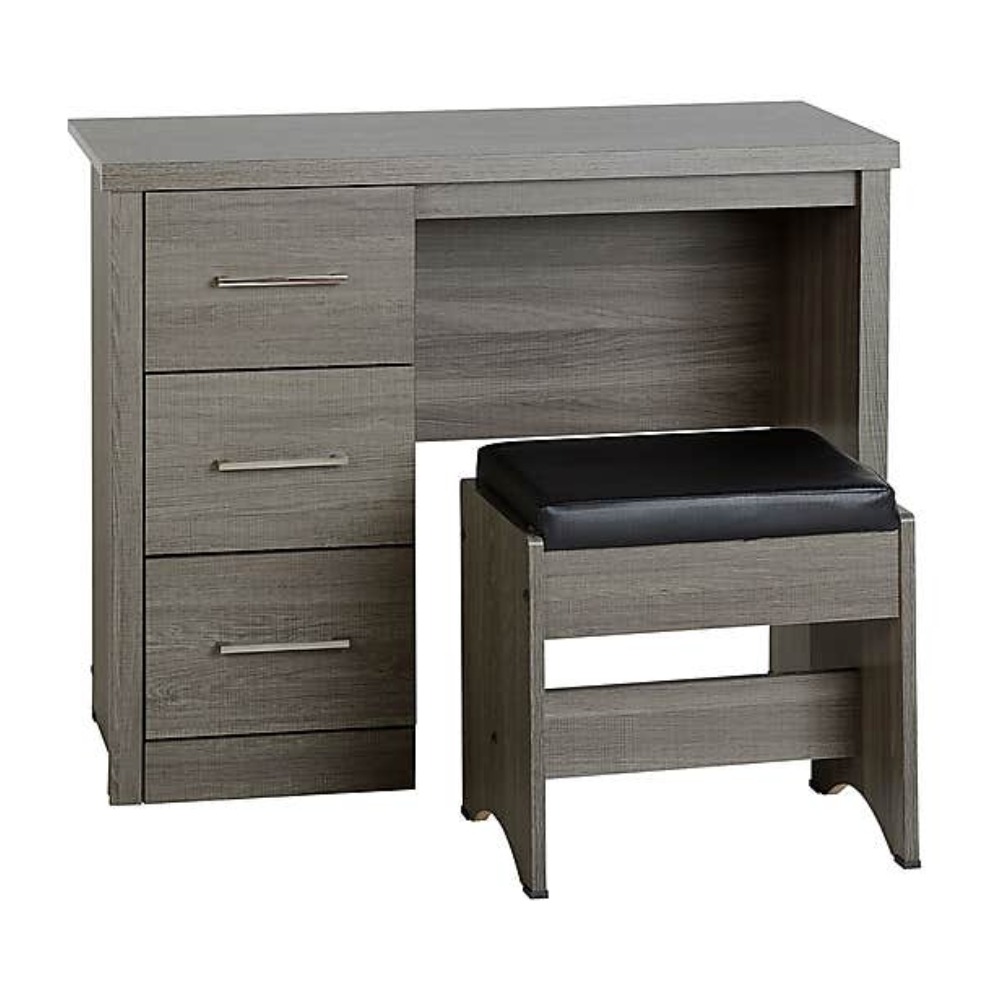 Home Mart Grey 3 Drawers Dressing Table with Stool