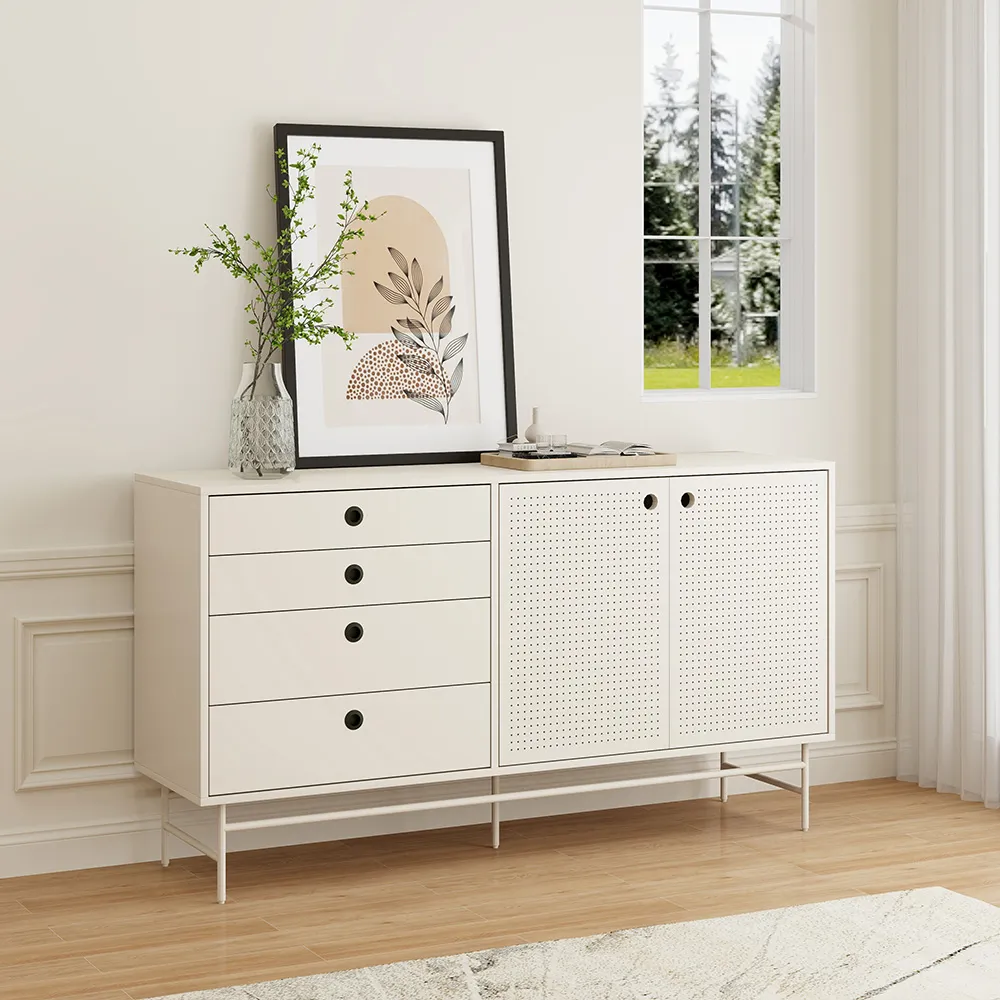 Home Mart Istanbul Cream Style White Iron Sideboard - Image 3