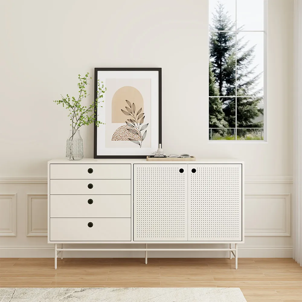 Home Mart Istanbul Cream Style White Iron Sideboard - Image 4