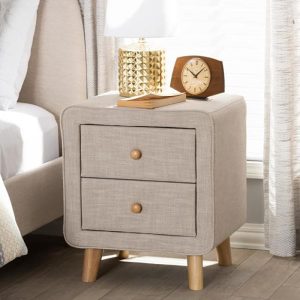 Home Mart Jonesy 2-Drawer Mid-Century Fabric Nightstand
